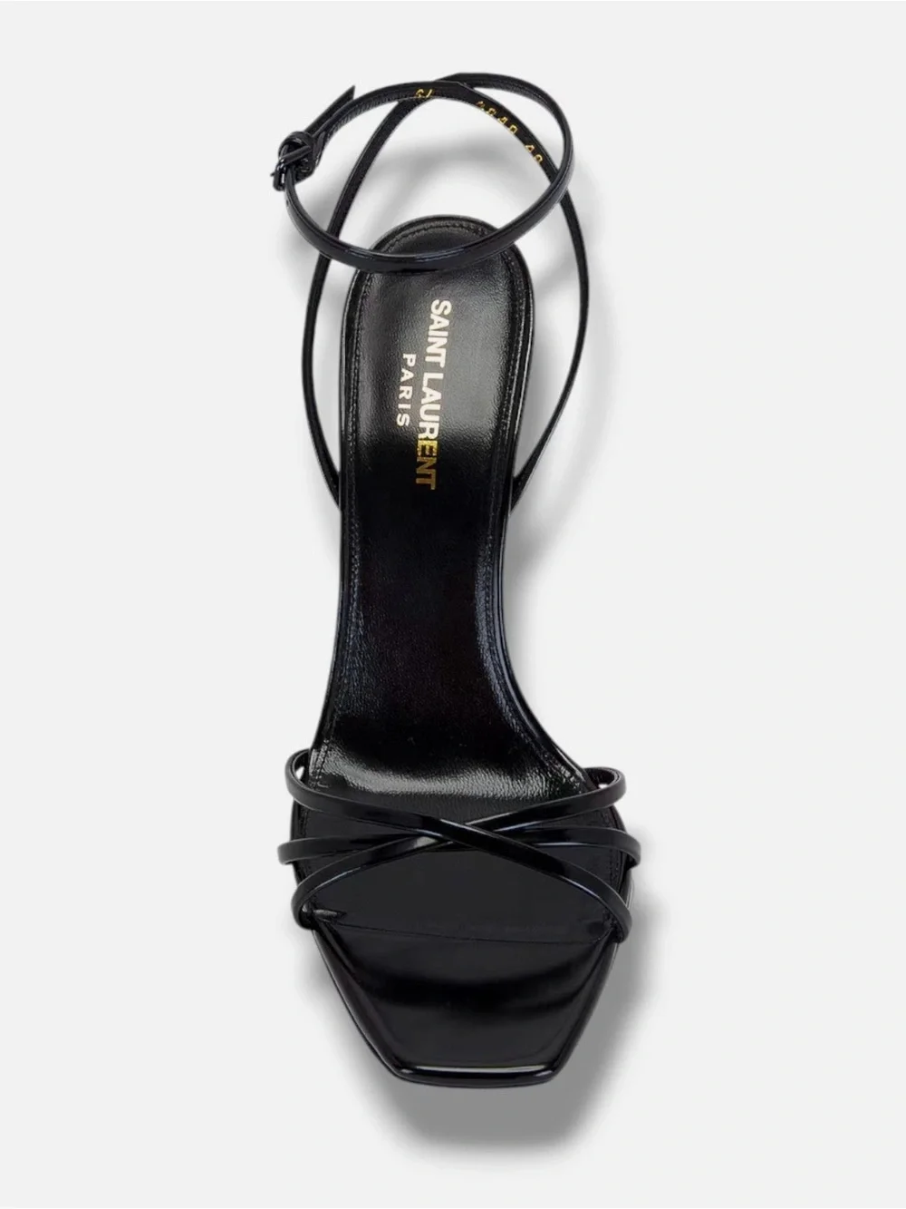 Saint Laurent Black Patent Leather Logo-Heel Strappy Sandal - Picture 3 of 4